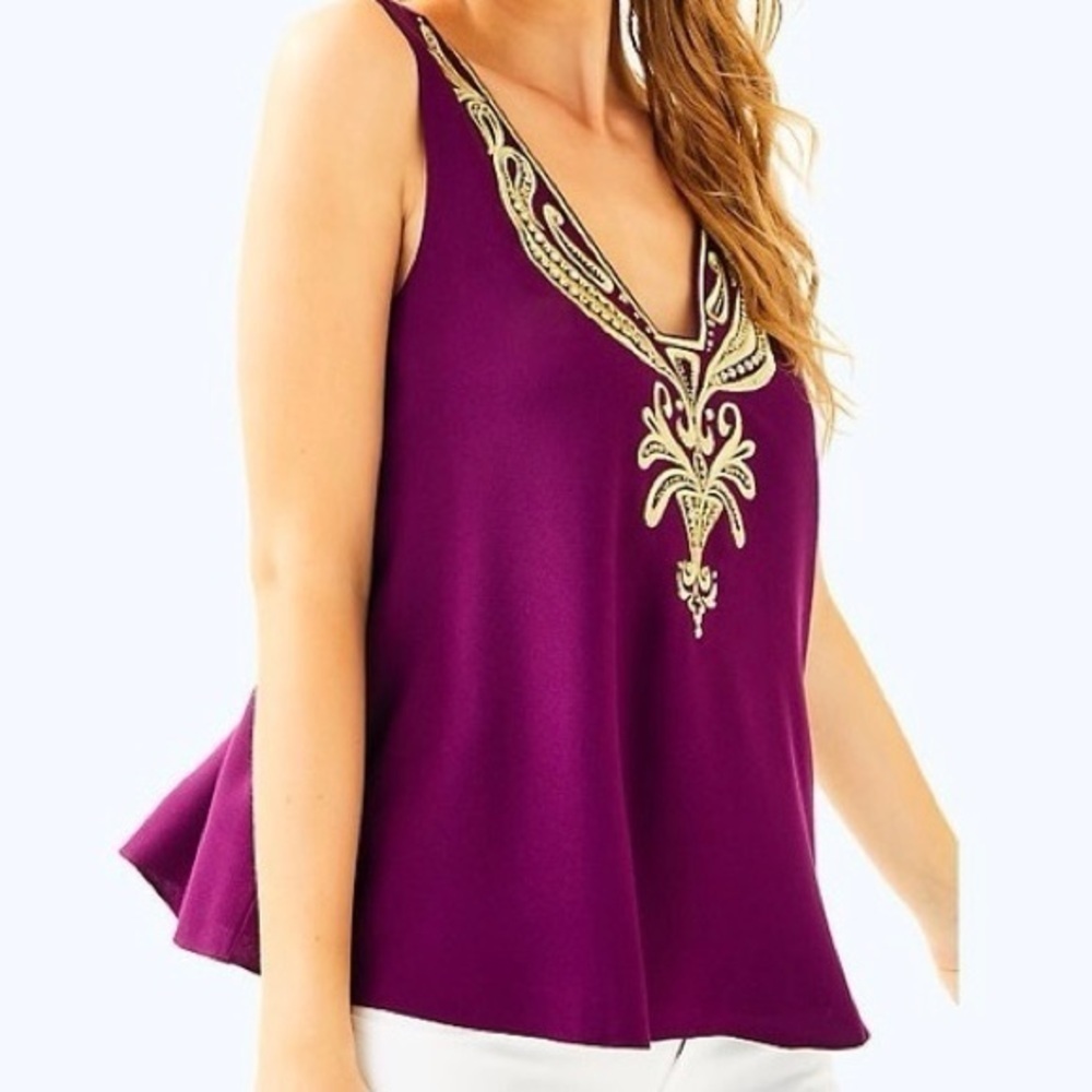 Lilly Pulitzer The Owen Top Shiraz Embellished & Embroidered blouse size M